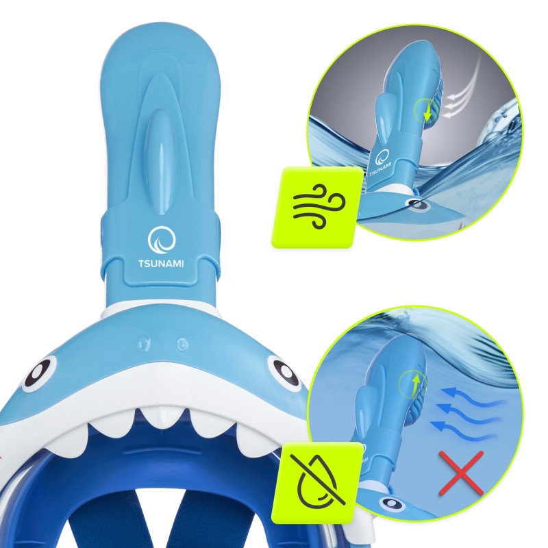 Маска для снорклінгу TSUNAMI Shark повнолицьова, дитяча Sky Blue (P-5907739318237)