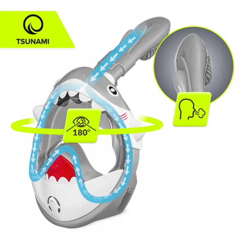 Маска для снорклінгу TSUNAMI Shark повнолицьова, дитяча Grey (P-5905973405447)