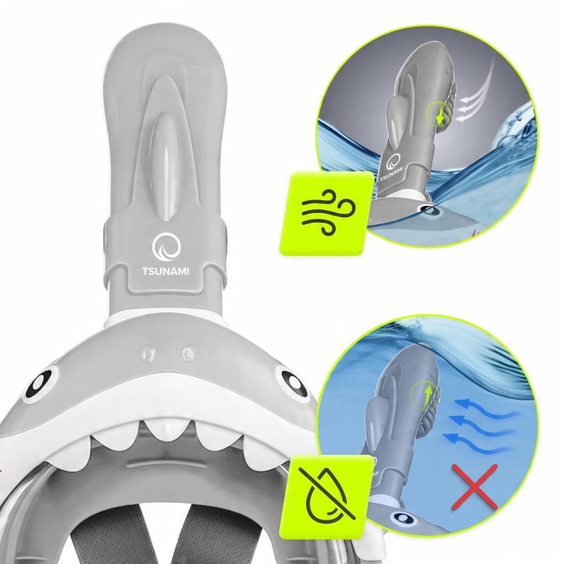 Маска для снорклінгу TSUNAMI Shark повнолицьова, дитяча Grey (P-5905973405447)