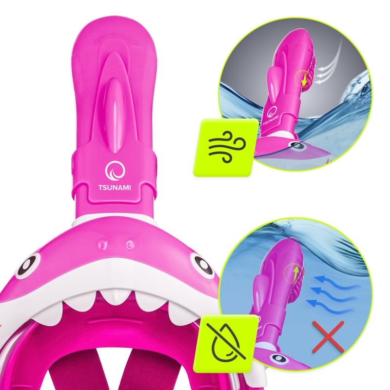 Маска для снорклінгу TSUNAMI Shark повнолицьова, дитяча Pink (P-5905973405430)
