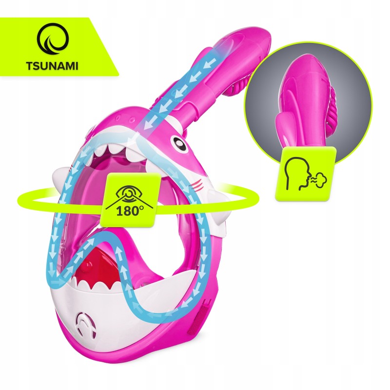 Маска для снорклінгу TSUNAMI Shark повнолицьова, дитяча Pink (P-5905973405430)