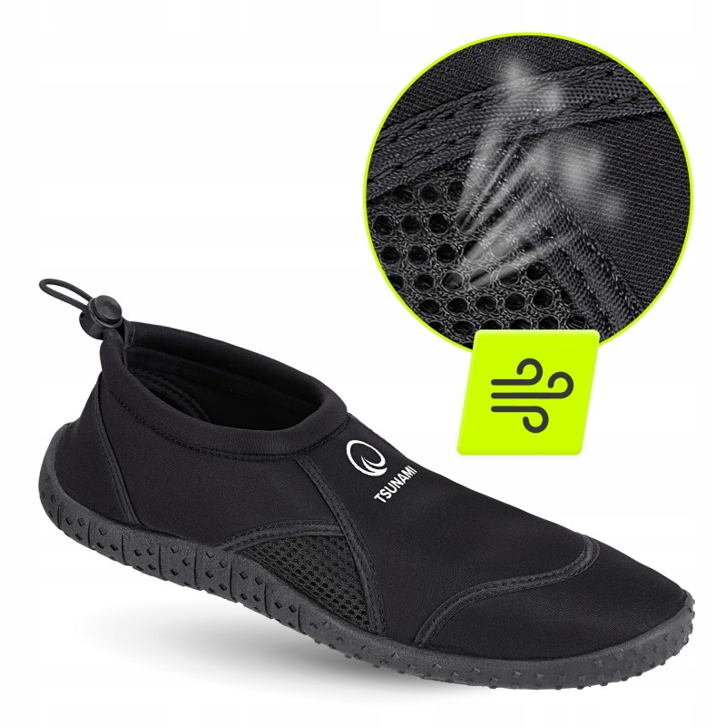 Взуття для пляжу (аквашузи) TSUNAMI Slip-On для плавання та водних видів спорту Size 31 Black (P-5905973406208)