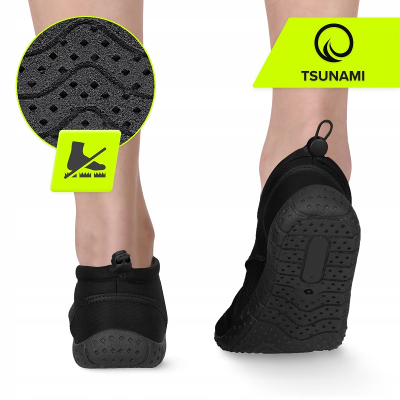 Взуття для пляжу (аквашузи) TSUNAMI Slip-On для плавання та водних видів спорту Size 34 Black (P-5905973406239)
