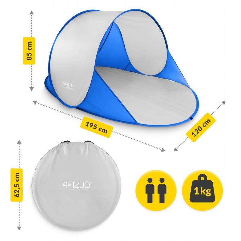 Намет пляжний 4FIZJO Pop-Up 195 x 120 см саморозкладний Blue/Grey (P-5905973405157)