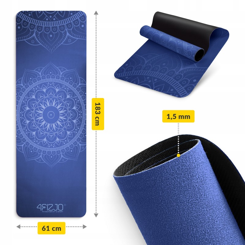 Килимок (мат) спортивний 4FIZJO замша 183 x 61 x 0.15 см для йоги та фітнесу Blue (P-5905973405713)