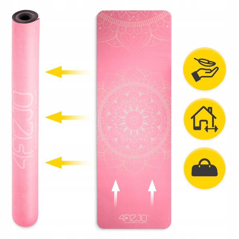 Килимок (мат) спортивний 4FIZJO замша 183 x 61 x 0.15 см для йоги та фітнесу Pink (P-5905973404419)