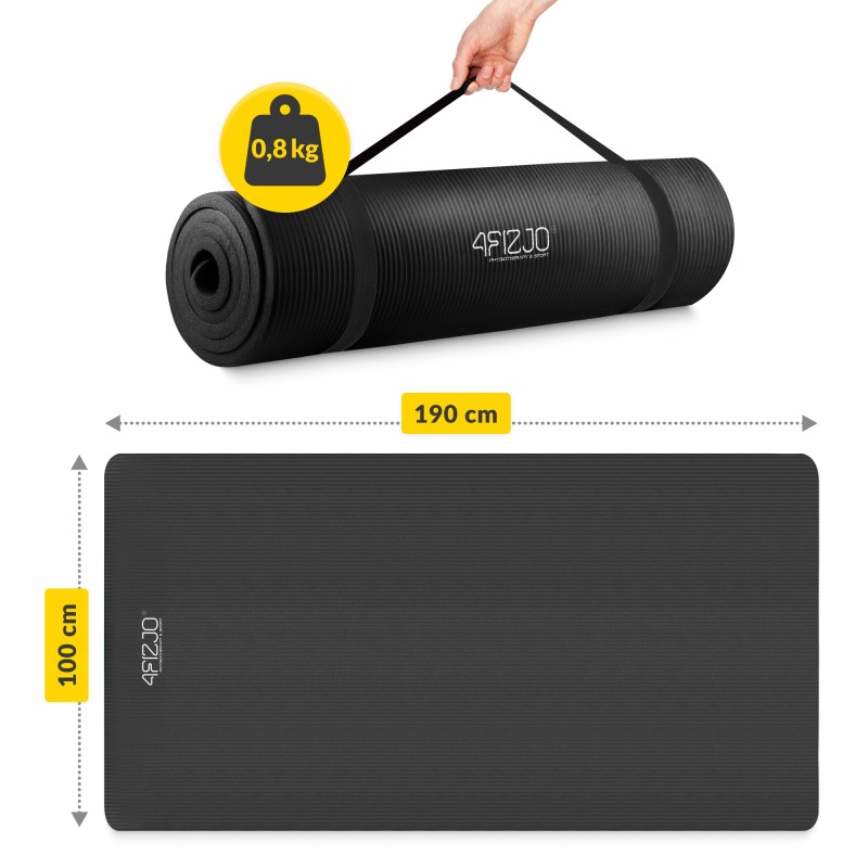 Килимок (мат) спортивний 4FIZJO NBR 190 x 100 x 1.5 см для йоги та фітнесу Black (P-5905973407120)