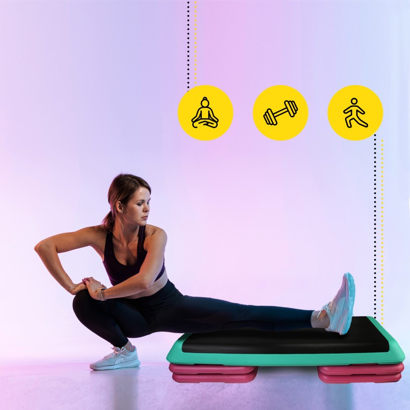Степ-платформа 3-ступінчаста Cornix Pro 109 х 41 х 10-20 см XR-0402 Violet/Turquoise/Black