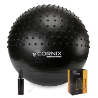 М'яч для фітнесу (фітбол) Cornix 55 см напівмасажний Anti-Burst XR-0458 Black