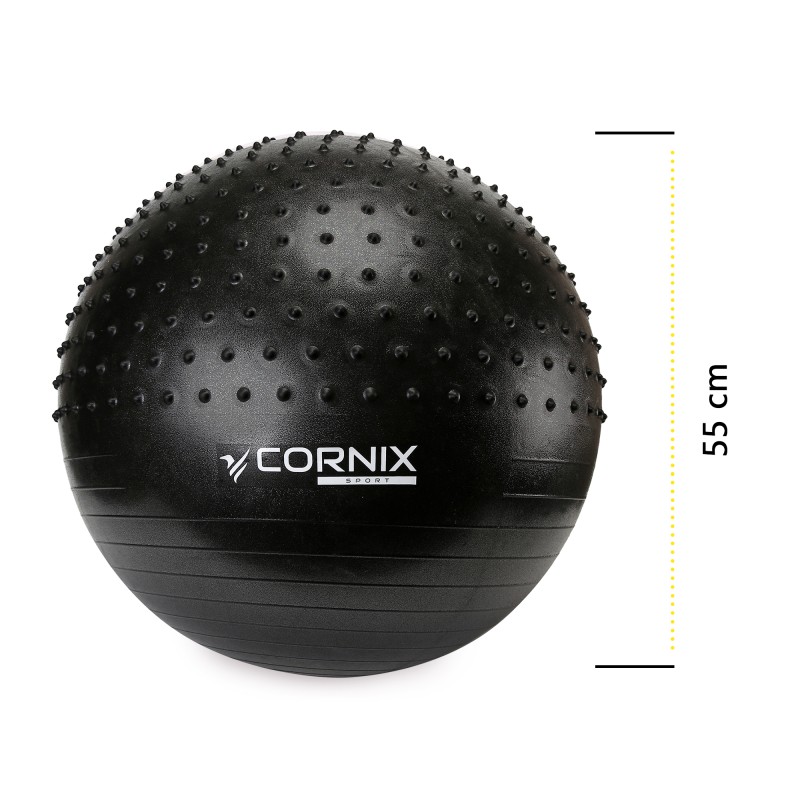 М'яч для фітнесу (фітбол) Cornix 55 см напівмасажний Anti-Burst XR-0458 Black