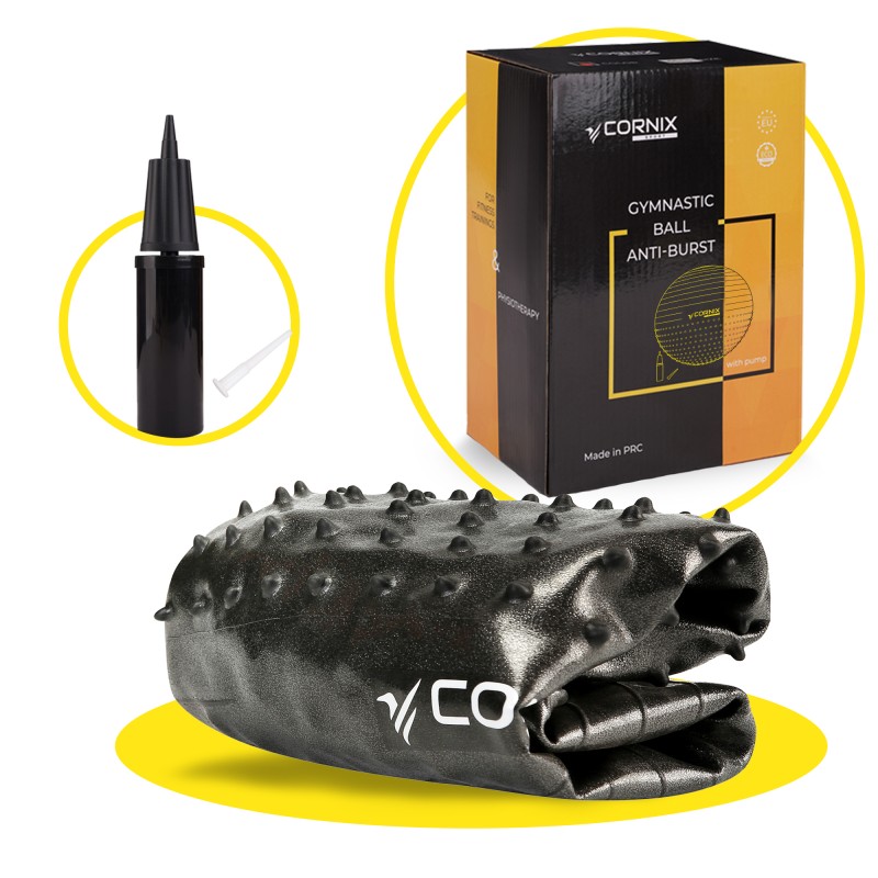 М'яч для фітнесу (фітбол) Cornix 55 см напівмасажний Anti-Burst XR-0458 Black