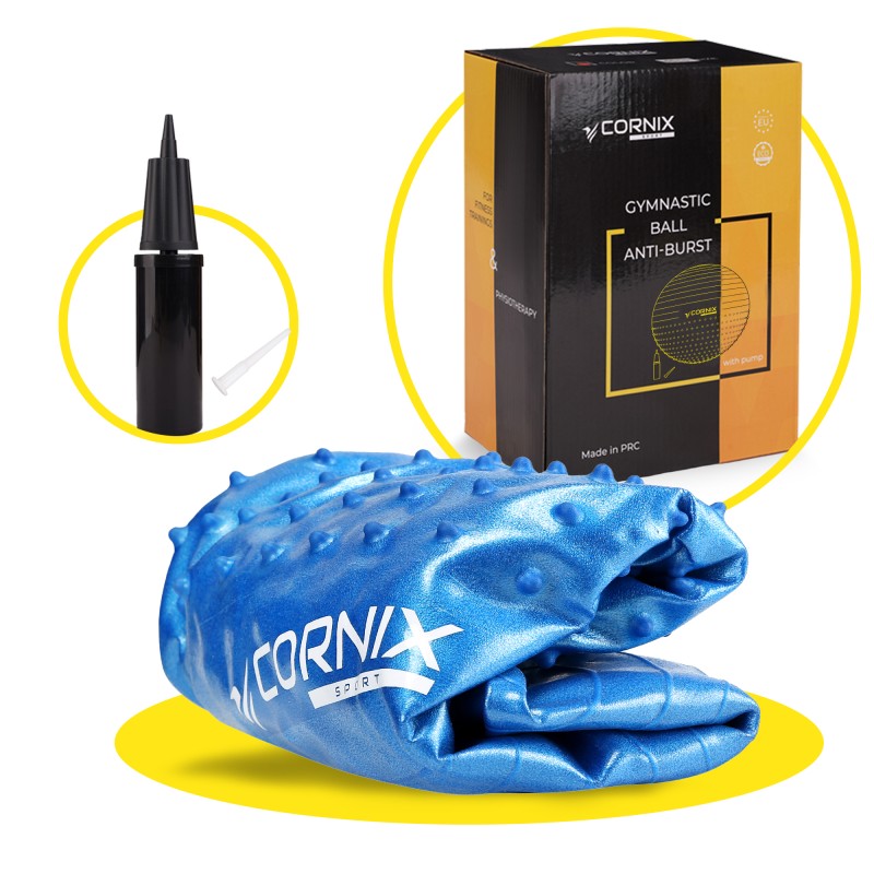 М'яч для фітнесу (фітбол) Cornix 55 см напівмасажний Anti-Burst XR-0459 Blue
