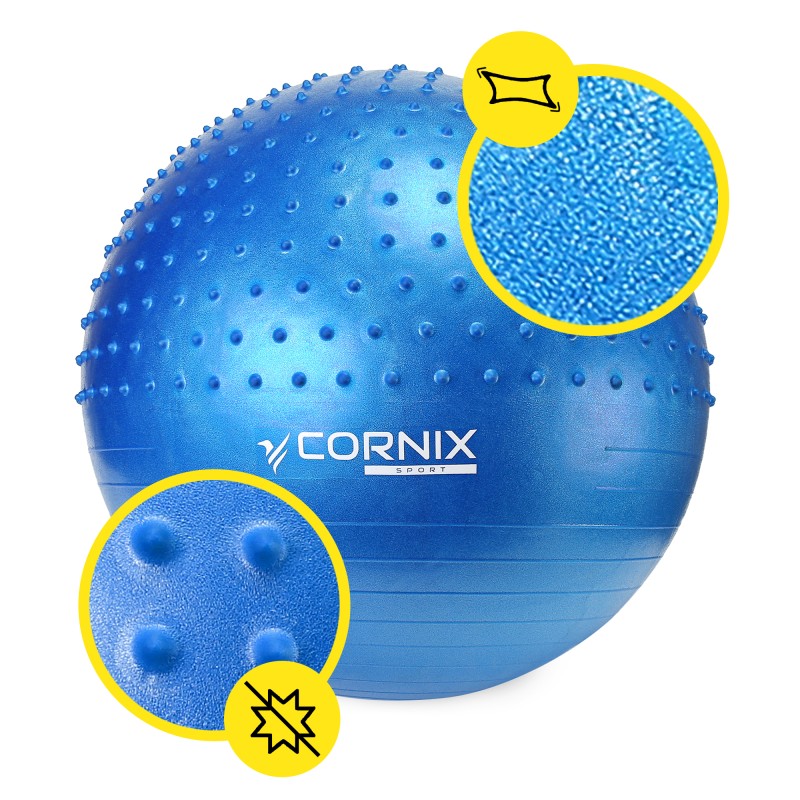 М'яч для фітнесу (фітбол) Cornix 55 см напівмасажний Anti-Burst XR-0459 Blue