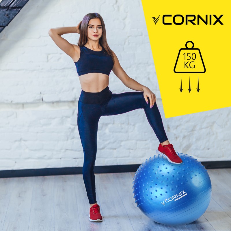 М'яч для фітнесу (фітбол) Cornix 65 см напівмасажний Anti-Burst XR-0475 Blue