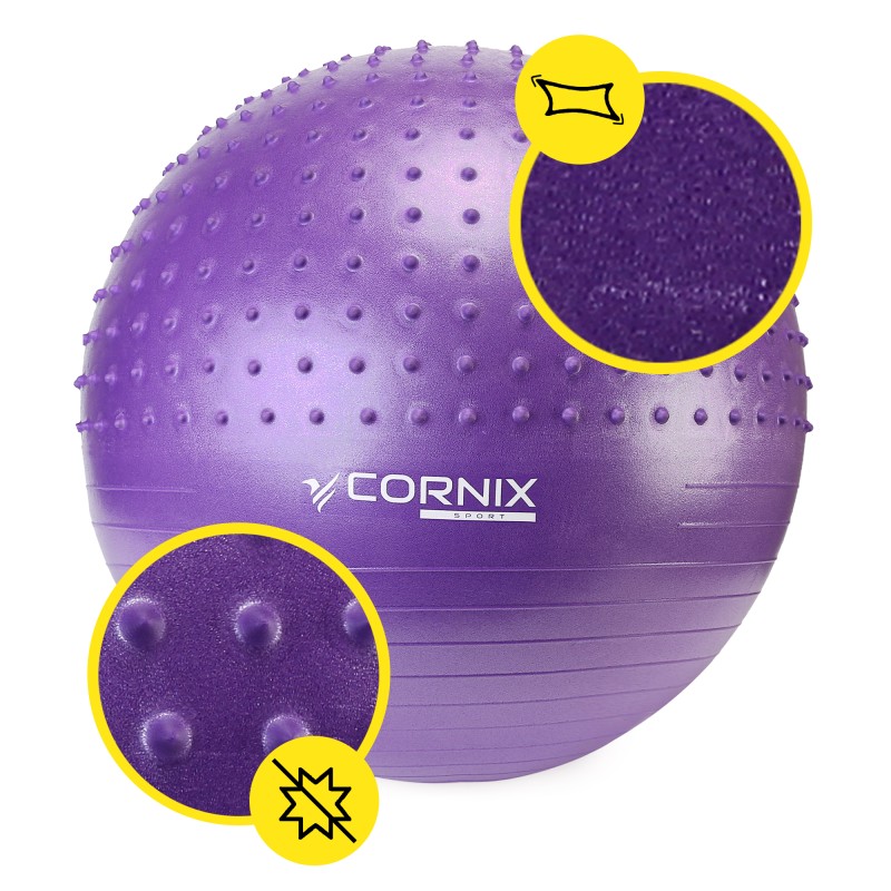 М'яч для фітнесу (фітбол) Cornix 55 см напівмасажний Anti-Burst XR-0460 Violet