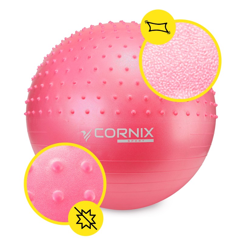 М'яч для фітнесу (фітбол) Cornix 55 см напівмасажний Anti-Burst XR-0461 Pink