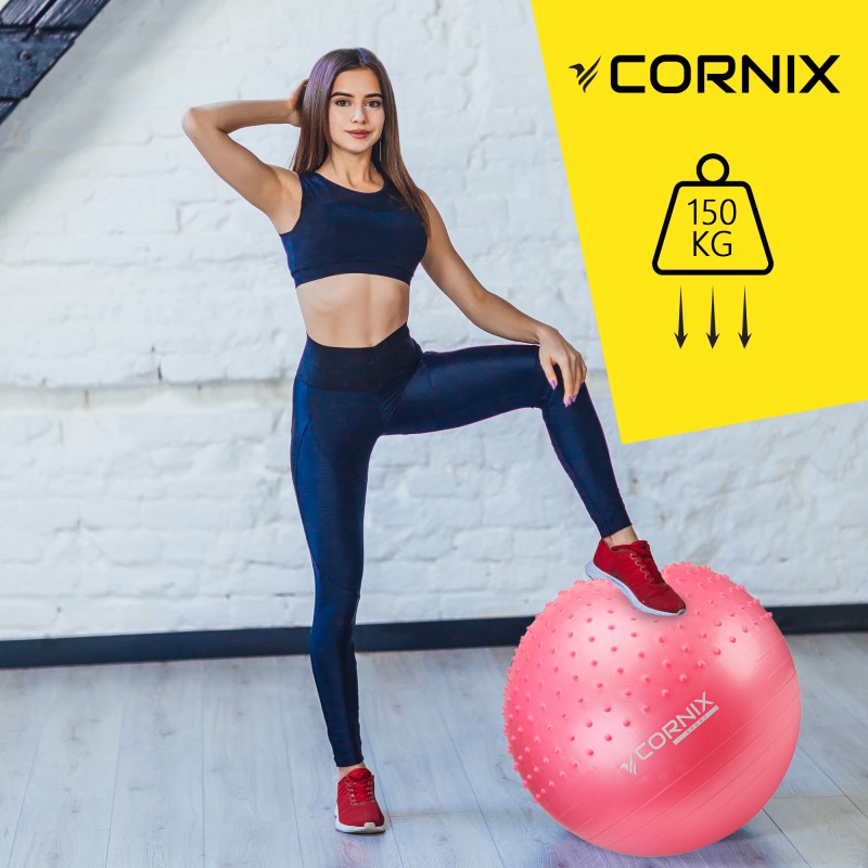 М'яч для фітнесу (фітбол) Cornix 55 см напівмасажний Anti-Burst XR-0461 Pink