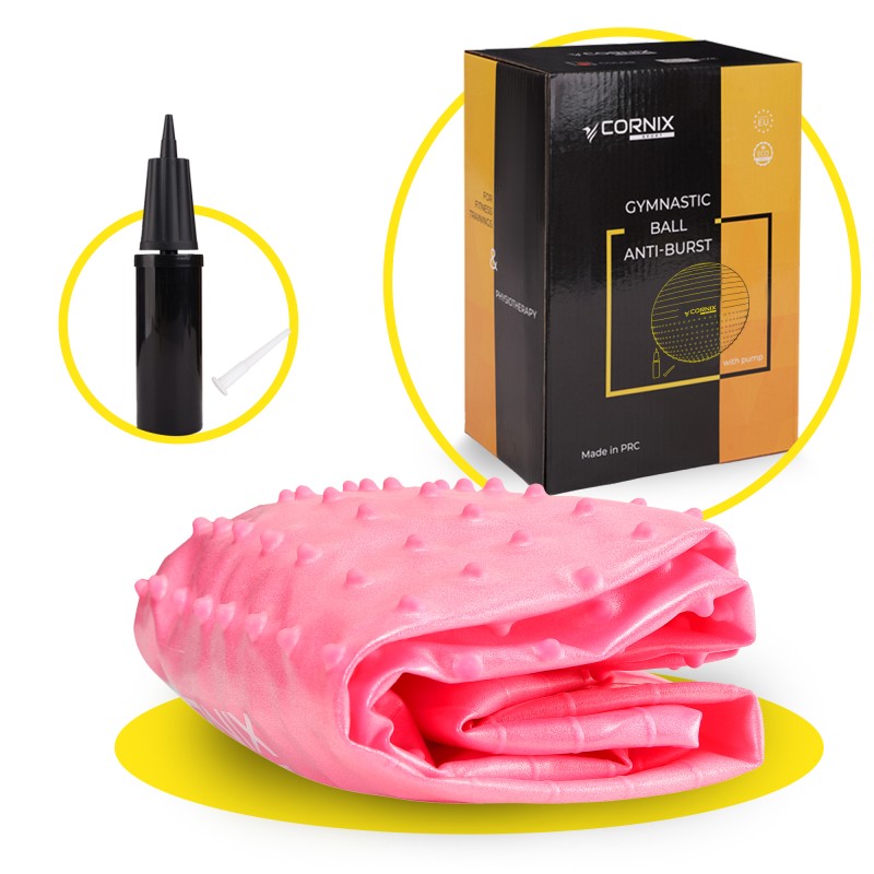 М'яч для фітнесу (фітбол) Cornix 65 см напівмасажний Anti-Burst XR-0477 Pink