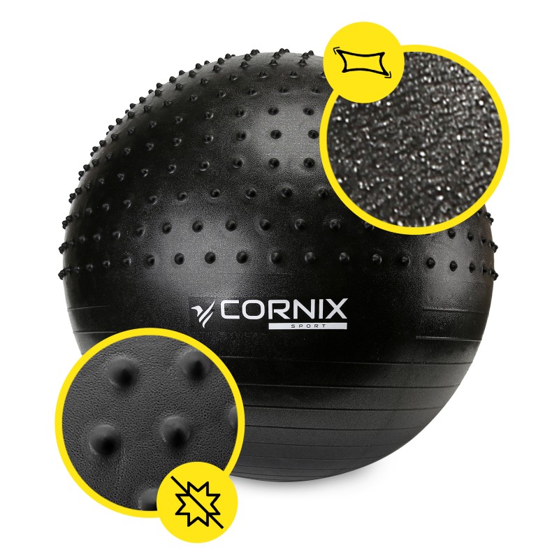 М'яч для фітнесу (фітбол) Cornix 65 см напівмасажний Anti-Burst XR-0474 Black