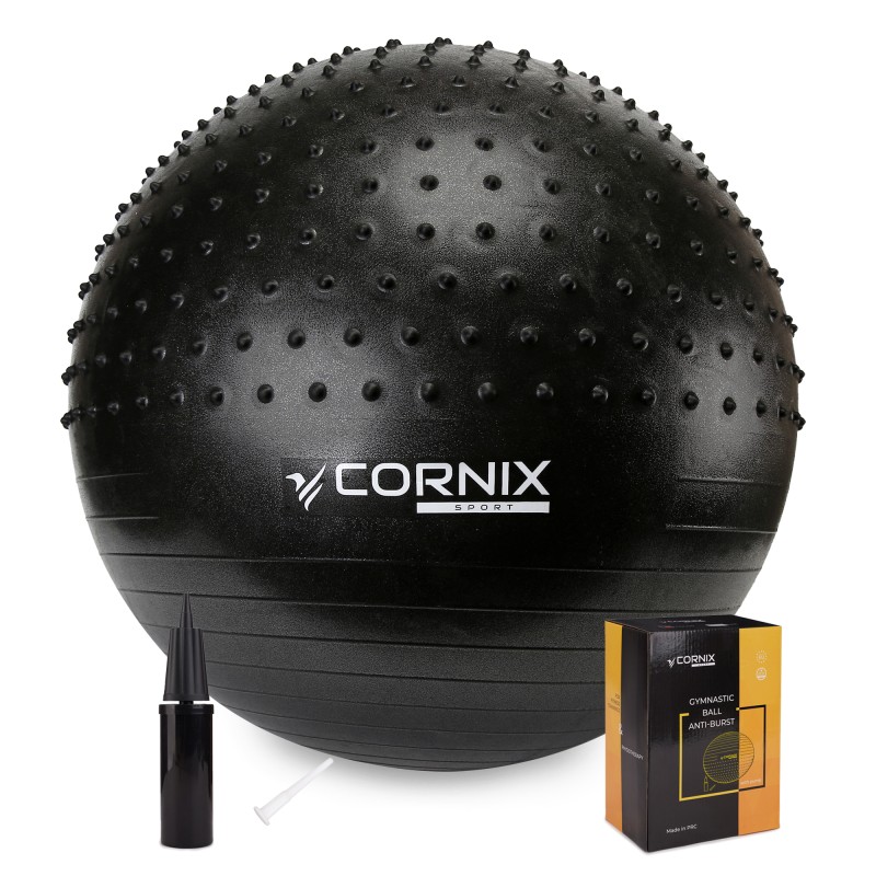 М'яч для фітнесу (фітбол) Cornix 65 см напівмасажний Anti-Burst XR-0474 Black