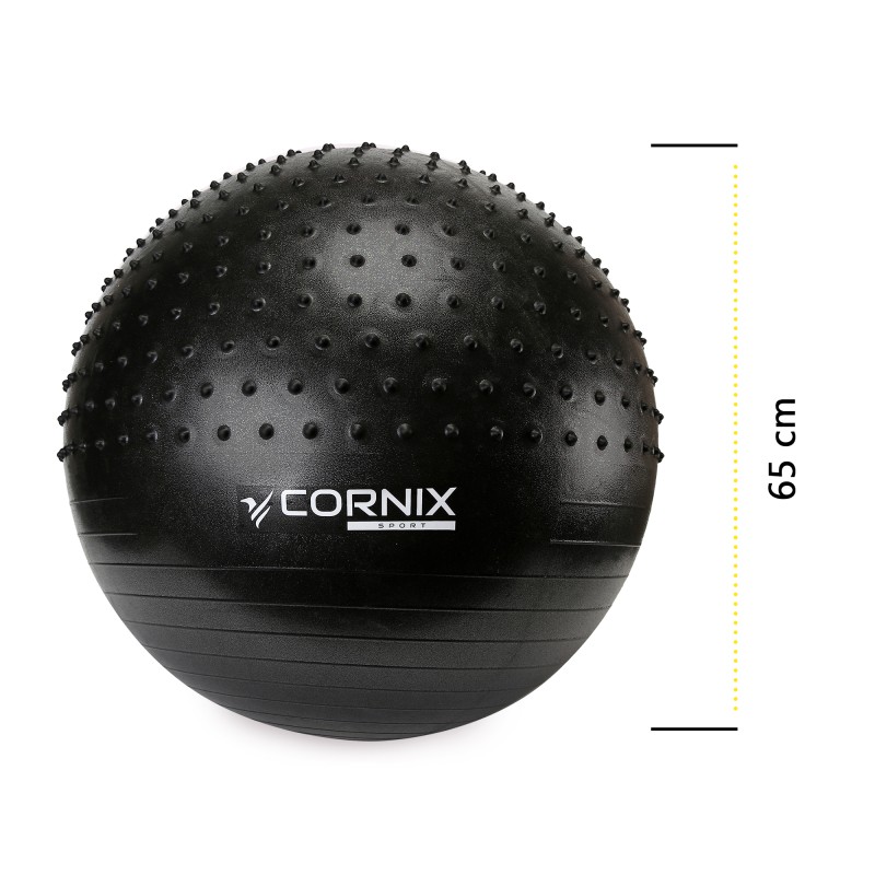 М'яч для фітнесу (фітбол) Cornix 65 см напівмасажний Anti-Burst XR-0474 Black