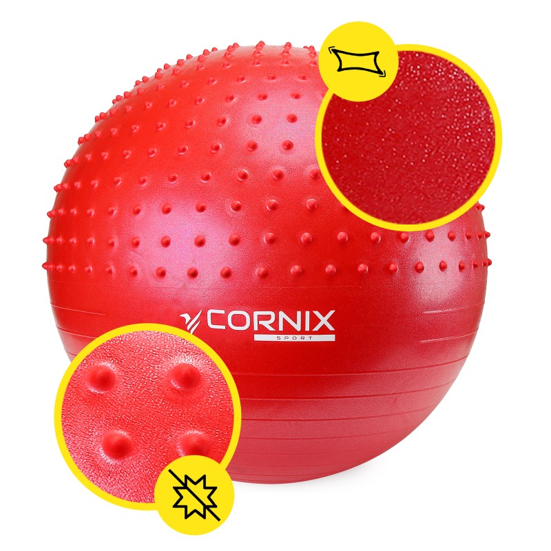М'яч для фітнесу (фітбол) Cornix 65 см напівмасажний Anti-Burst XR-0478 Red