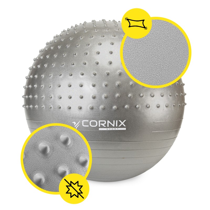 М'яч для фітнесу (фітбол) Cornix 65 см напівмасажний Anti-Burst XR-0479 Silver