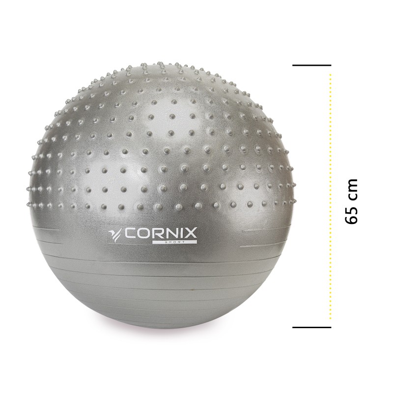 М'яч для фітнесу (фітбол) Cornix 65 см напівмасажний Anti-Burst XR-0479 Silver