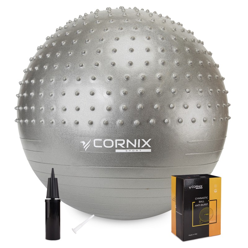 М'яч для фітнесу (фітбол) Cornix 65 см напівмасажний Anti-Burst XR-0479 Silver
