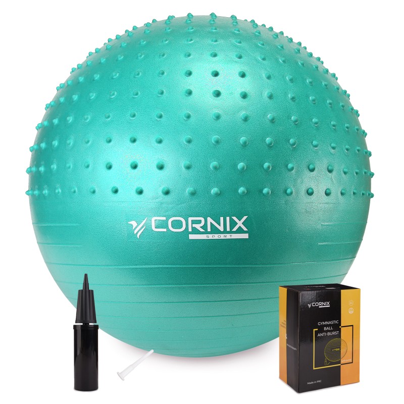 М'яч для фітнесу (фітбол) Cornix 65 см напівмасажний Anti-Burst XR-0480 Mint