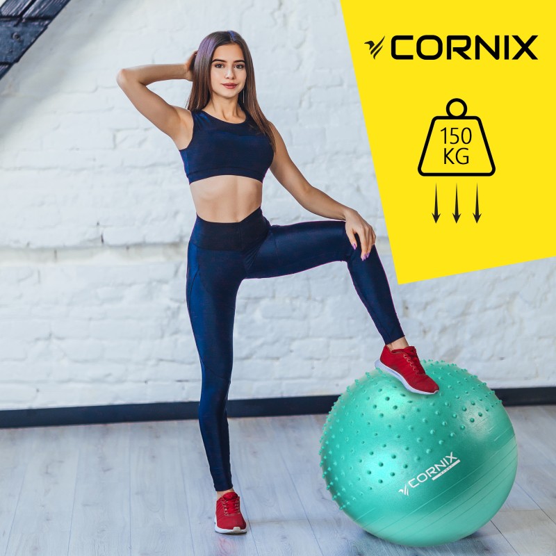 М'яч для фітнесу (фітбол) Cornix 65 см напівмасажний Anti-Burst XR-0480 Mint