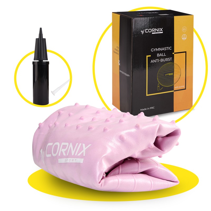 М'яч для фітнесу (фітбол) Cornix 55 см напівмасажний Anti-Burst XR-0465 Light Pink