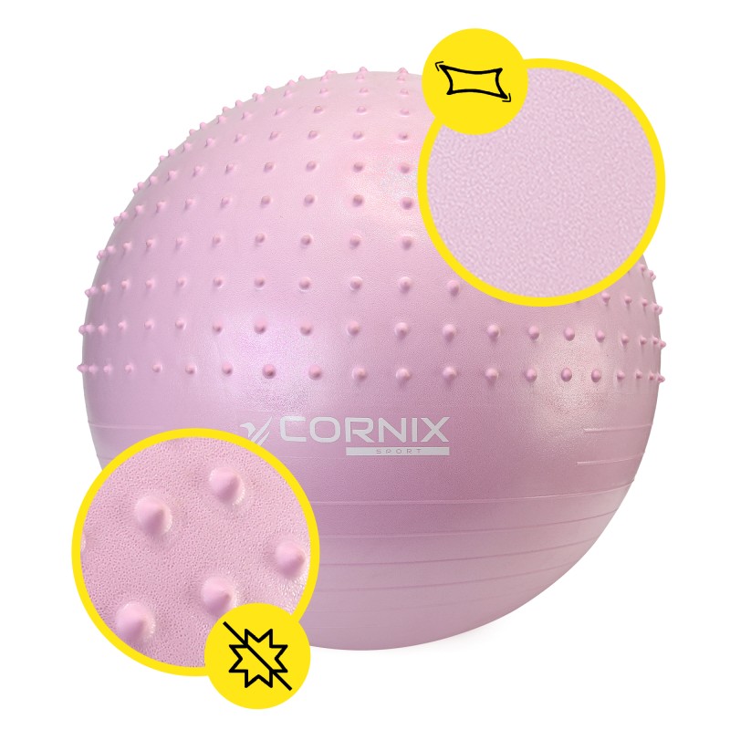 М'яч для фітнесу (фітбол) Cornix 65 см напівмасажний Anti-Burst XR-0481 Light Pink