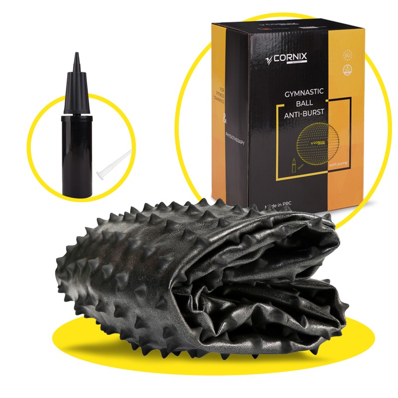 М'яч для фітнесу (фітбол) Cornix 55 см масажний Anti-Burst XR-0466 Black