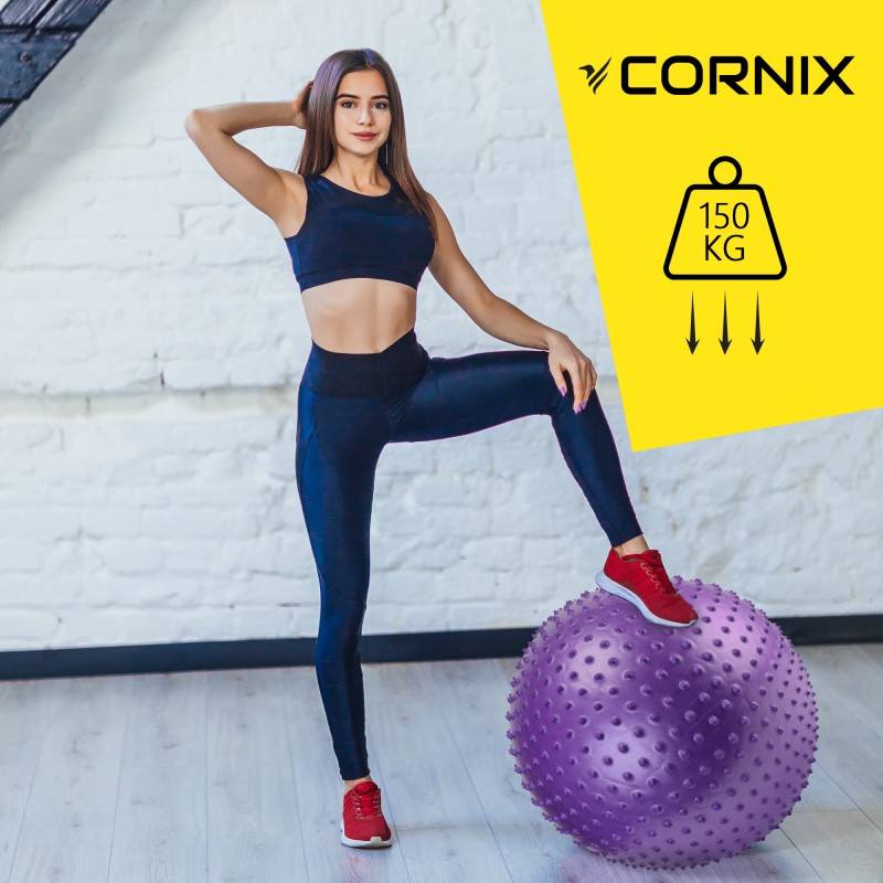 М'яч для фітнесу (фітбол) Cornix 65 см масажний Anti-Burst XR-0484 Violet
