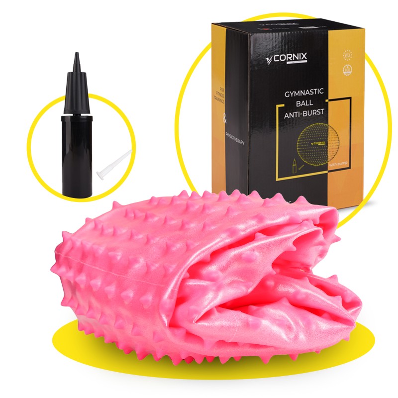 М'яч для фітнесу (фітбол) Cornix 55 см масажний Anti-Burst XR-0469 Pink