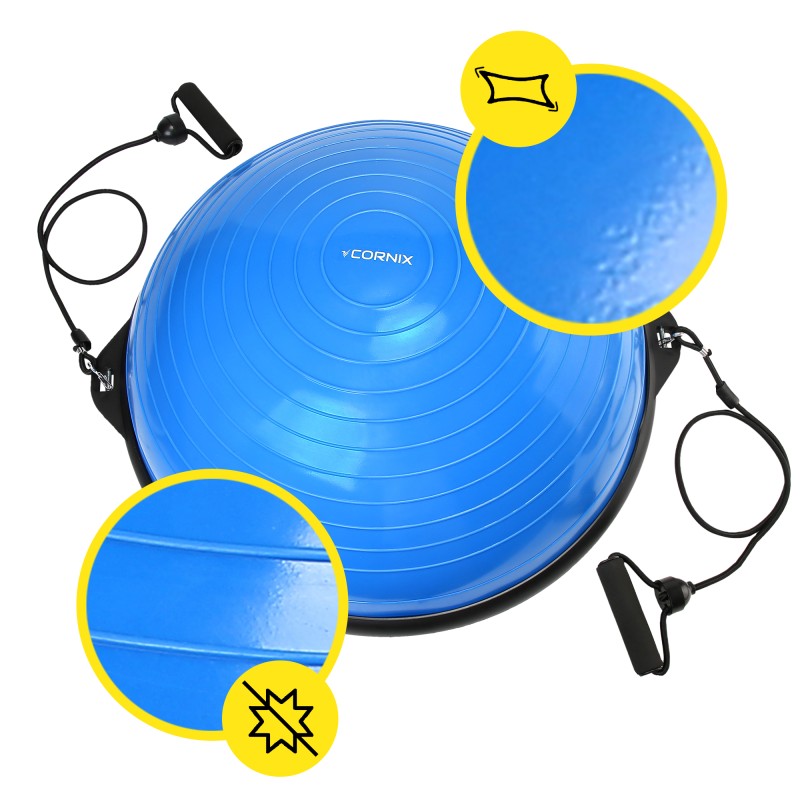 Балансувальна платформа (півсфера) Cornix Bosu Ball 58 см з еспандерами XR-0457 Blue