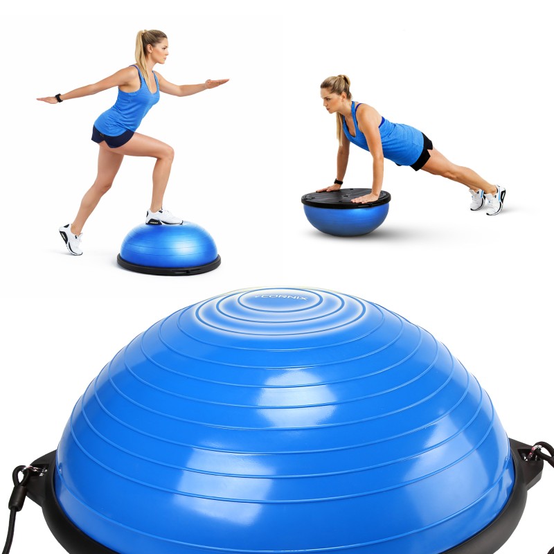 Балансувальна платформа (півсфера) Cornix Bosu Ball 58 см з еспандерами XR-0457 Blue