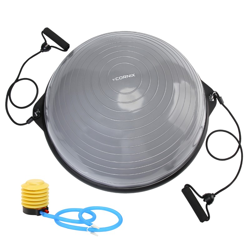 Балансувальна платформа (півсфера) Cornix Bosu Ball 58 см з еспандерами XR-0455 Grey