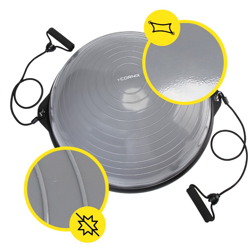 Балансувальна платформа (півсфера) Cornix Bosu Ball 58 см з еспандерами XR-0455 Grey
