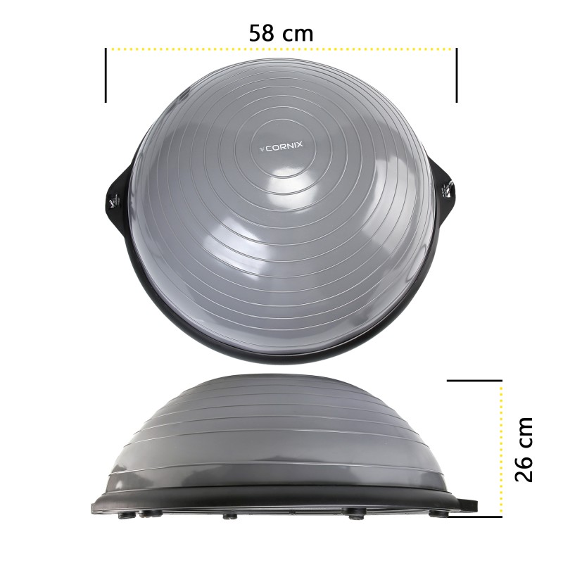 Балансувальна платформа (півсфера) Cornix Bosu Ball 58 см з еспандерами XR-0455 Grey