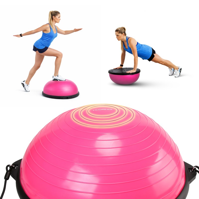 Балансувальна платформа (півсфера) Cornix Bosu Ball 58 см з еспандерами XR-0456 Pink