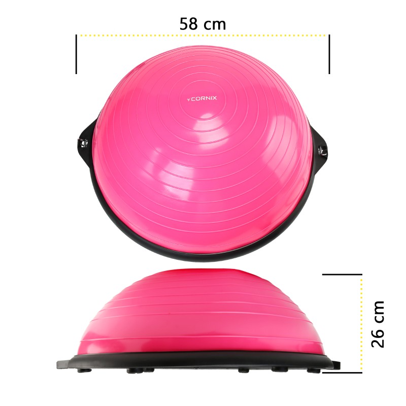 Балансувальна платформа (півсфера) Cornix Bosu Ball 58 см з еспандерами XR-0456 Pink