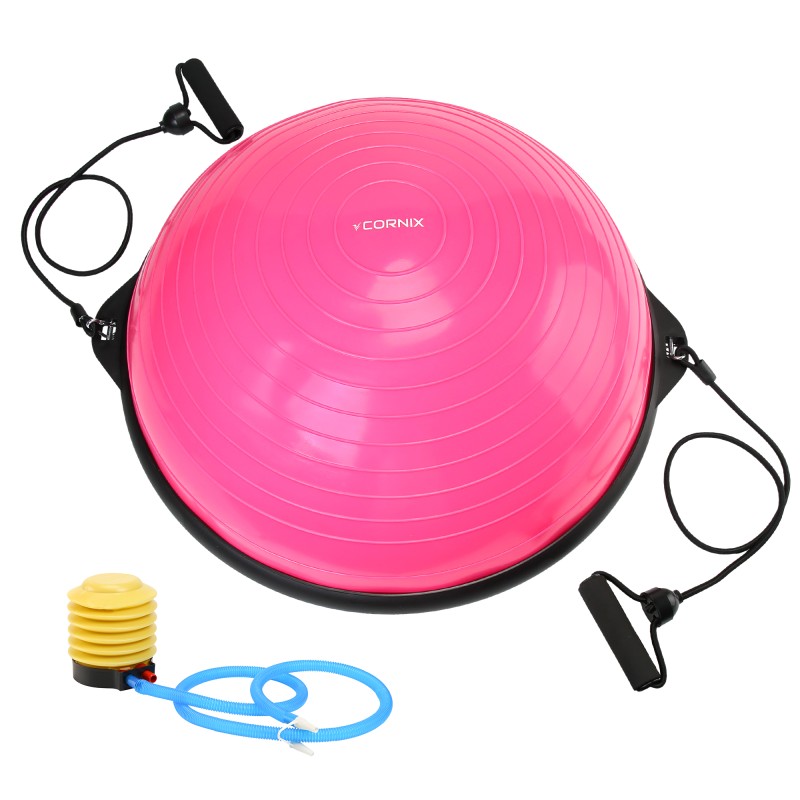 Балансувальна платформа (півсфера) Cornix Bosu Ball 58 см з еспандерами XR-0456 Pink