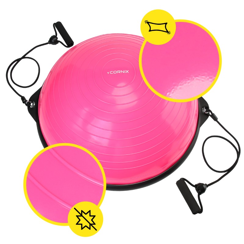 Балансувальна платформа (півсфера) Cornix Bosu Ball 58 см з еспандерами XR-0456 Pink