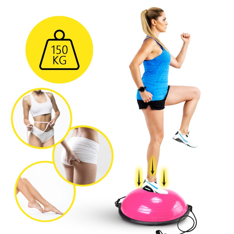 Балансувальна платформа (півсфера) Cornix Bosu Ball 58 см з еспандерами XR-0456 Pink