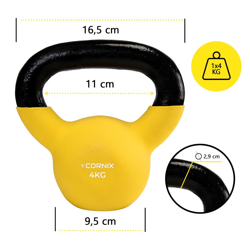 Гиря металева Cornix 4 кг з вініловим покриттям XR-0435 Yellow/Black