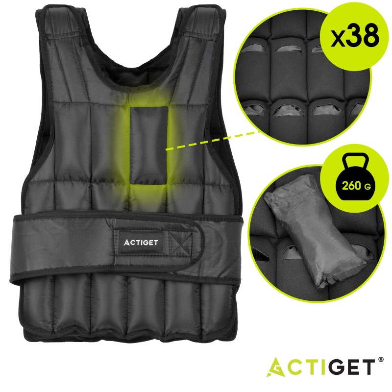 Жилет-обважнювач для тренувань Actiget 10 кг зі змінною вагою ACT0122 Black