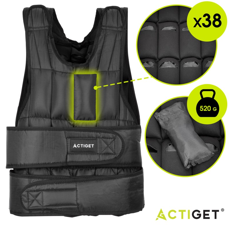 Жилет-обважнювач для тренувань Actiget 20 кг зі змінною вагою ACT0123 Black