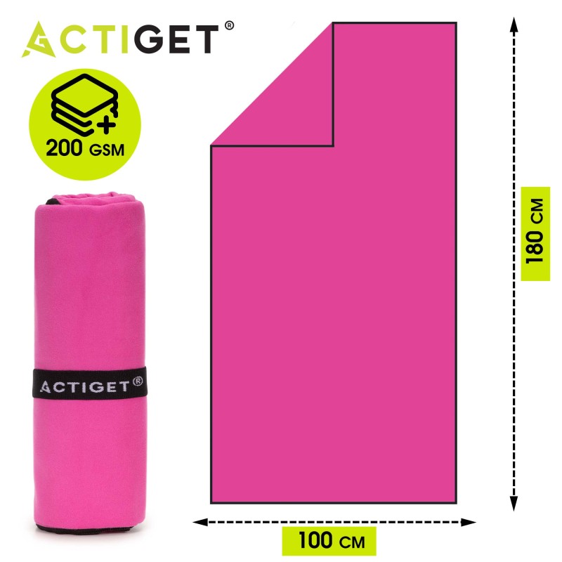 Рушник спортивний Actiget 180 x 100 см з мікрофібри ACT0187 Pink